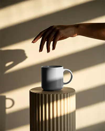 Elegant Minimalist Ceramic Mug Mockup With Natural Light Shadow Play For Designs
