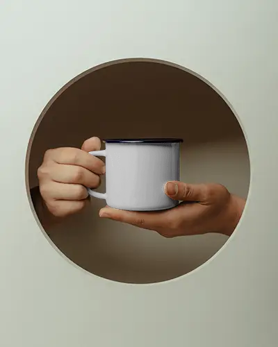 Circular Window Handoff Mug Mockup Clean Aesthetic Product Shot