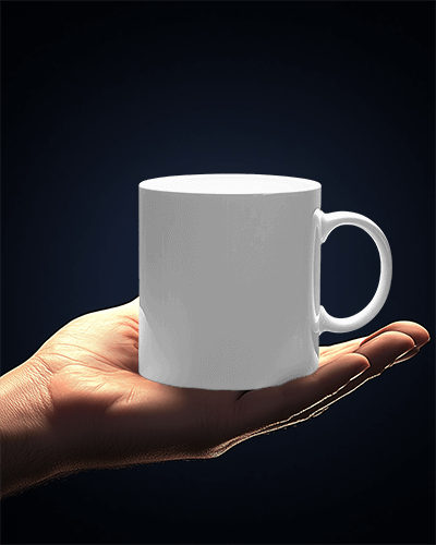 Hand Presenting Teal Mug Mockup Caffeine And Chaos Text Vibrant Design