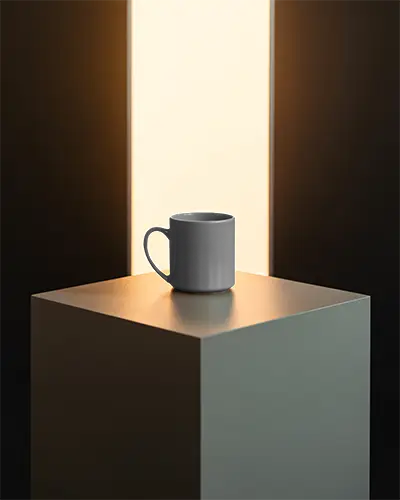 Premium Mug Mockup With Handle Displayed On Geometric Podium For Branding Presentations