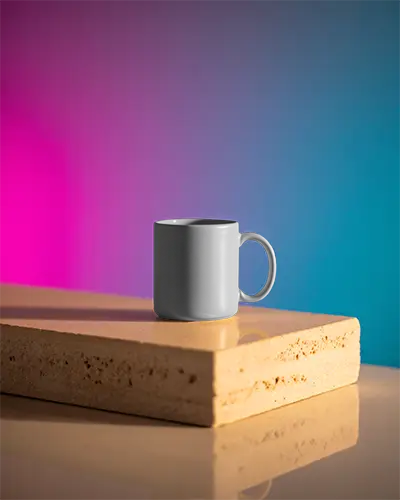 Clean Design Mug Mockup Placed On Nature Inspired Stand For Coffee Tea Brands Showcase