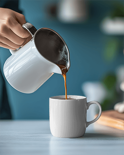 Morning Ritual Coffee Pour Mockup On Ceramic Mug With Vibrant Beans Design