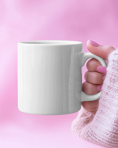 Motivational Mug Mockup Pink Ambiance Knitted Sleeve And Pink Nails