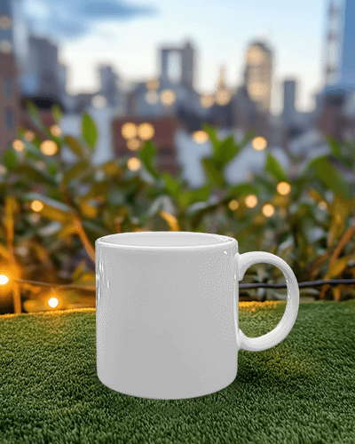 Outdoor Relaxation Caffeine Gives Clarity Mug Mockup With City Lights