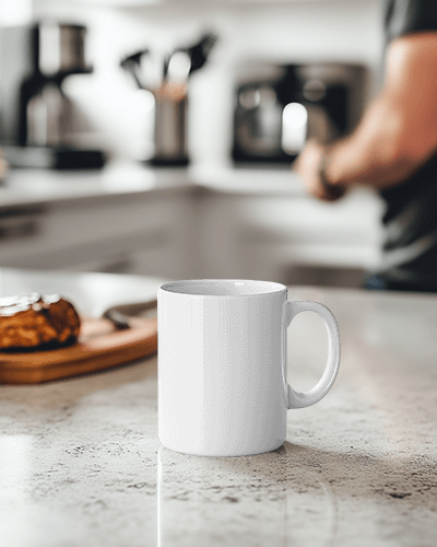 Start Your Day Coffee Mug Mockup With Inspirational Quote In A Homey Kitchen