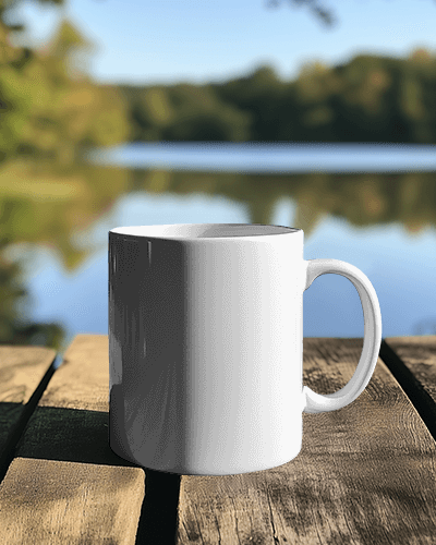 Inspiring Coffee Hour Sip Think Create Mug Mockup With Coffee Cup Motivation On A Bright Day