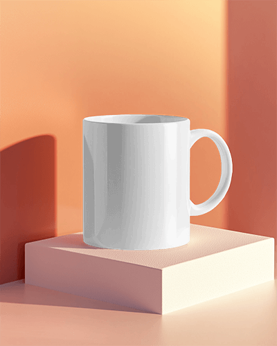 Modern White Mug Mockup On Minimalist Pedestal With Soft Lighting Ideal For Product Display