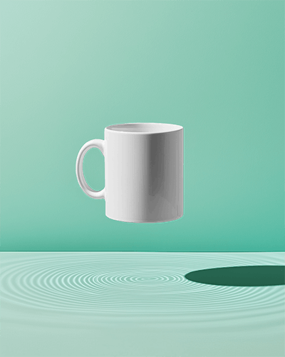 Floating White Mug Mockup With Soothing Background Effects For Creative Custom Designs
