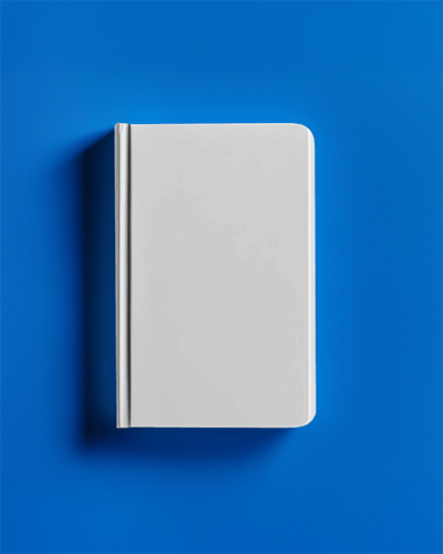 White Hardcover Notebook Mockup Top View On Vibrant Blue Background Bold Shadow Clean Design Focus 0010