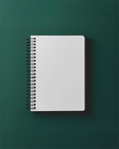 Spiral Bound Notebook Mockup Top View On Deep Green Background Modern And Sleek Stationery Presentation 0011