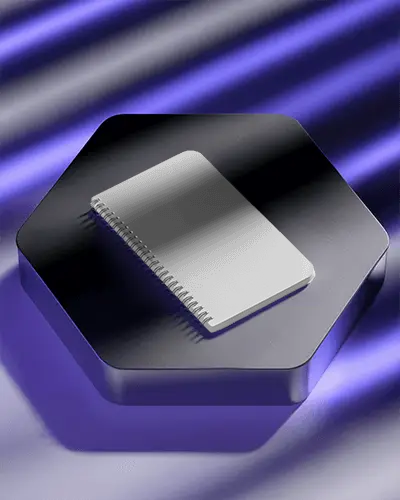 spiral-notebook-mockup-on-black-hexagon-platform-with-vivid-purple-and-silver-lighting