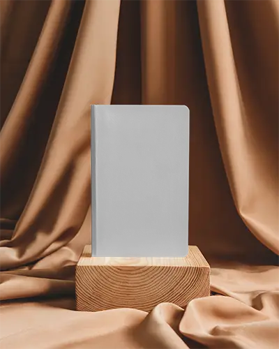 Elegant Modern Notebook Mockup For Branding And Design Presentation With Satin Texture Backdrop