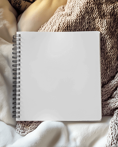 Cozy Blanket Notebook Mockup Soft Natural Lighting On Warm Fabric Texture Relaxing Ambience