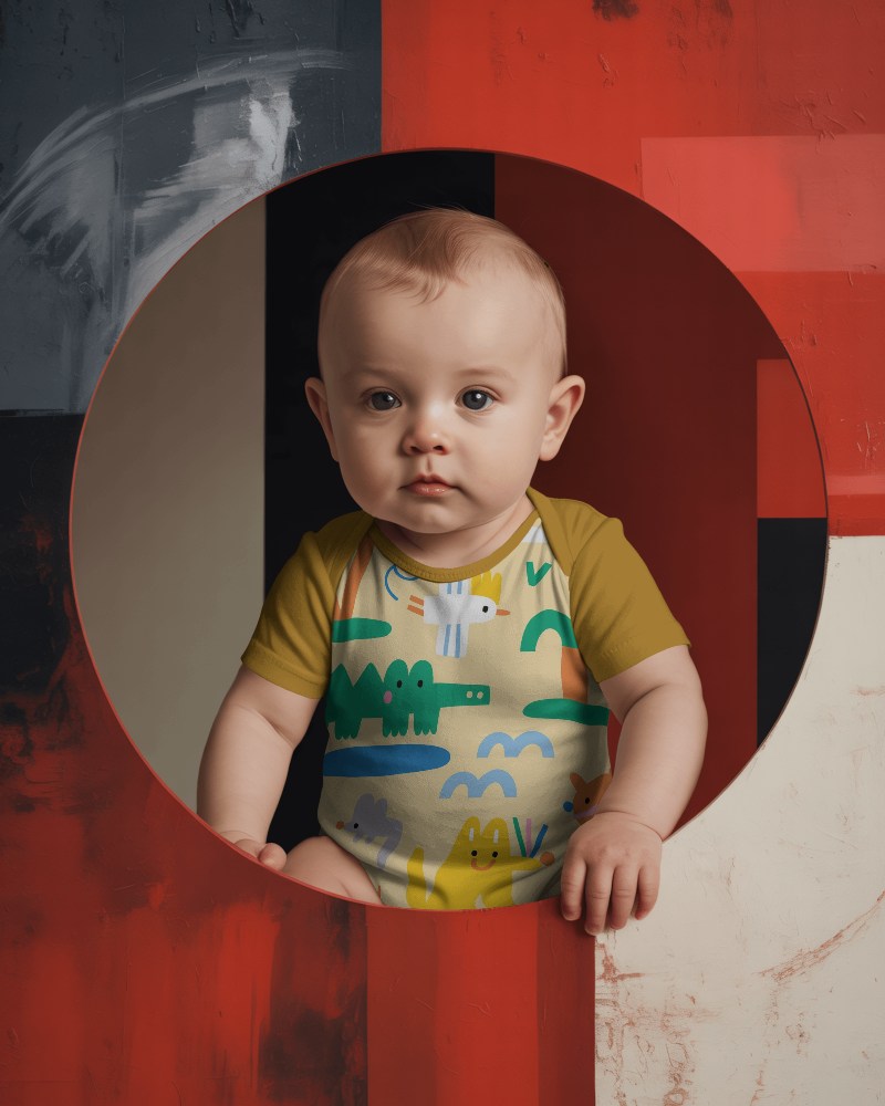 Adorable Baby Onesie Mockup In Isolated Round Frame For Kids Apparel Showcase