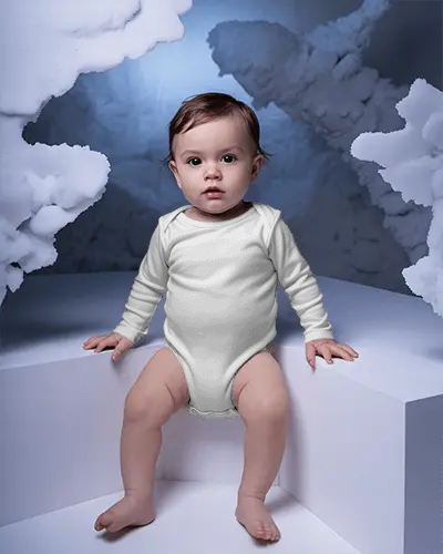 Baby Long Sleeve Onesie Mockup For Custom Boutique Babywear And Personalized Gifts Collection