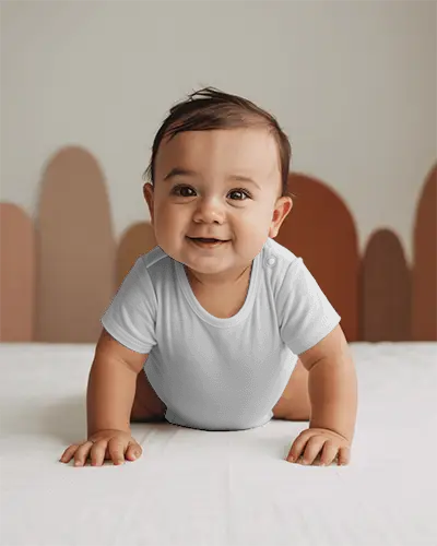 Adorable Baby Onesie Mockup Crawling Baby In Comfy Baby Bodysuit For Branding Layout