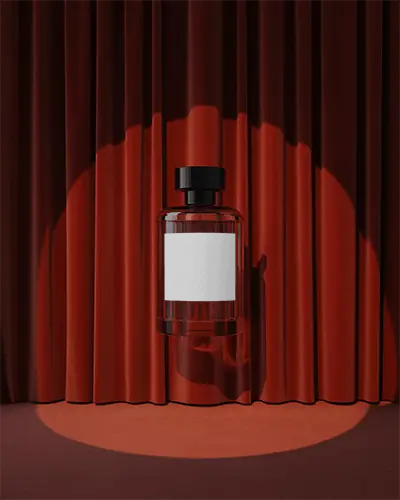 Luxury Perfume Bottle Mockup Under Glowing Halo Light On Stone Platform Modern Futuristic Scene