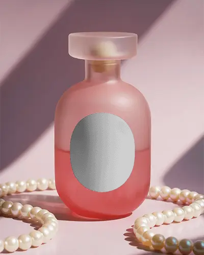 Luxury Cosmetic Mockup Pink Perfume Bottle With Matte Glass Finish And Minimal Label Amidst Pearls
