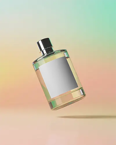 Premium Elegant Perfume Bottle Mockup Floating Against Soft Gradient Background Design