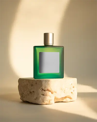 Elegant Minimalist Perfume Bottle Mockup On Natural Stone Platform For Branding
