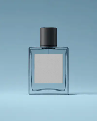 Sleek Blue Square Perfume Bottle Mockup On Solid Background