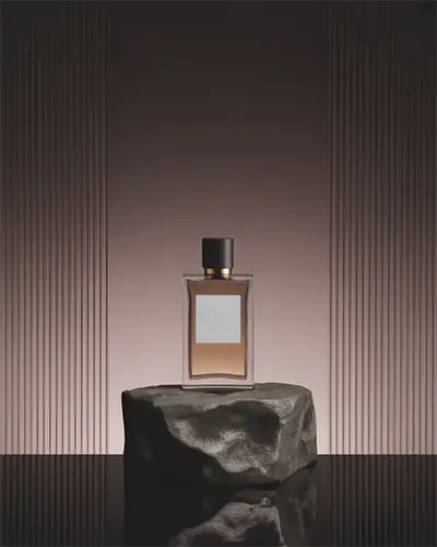 Luxury Perfume Mockup On Textured Natural Stone For Brand Presentation Use