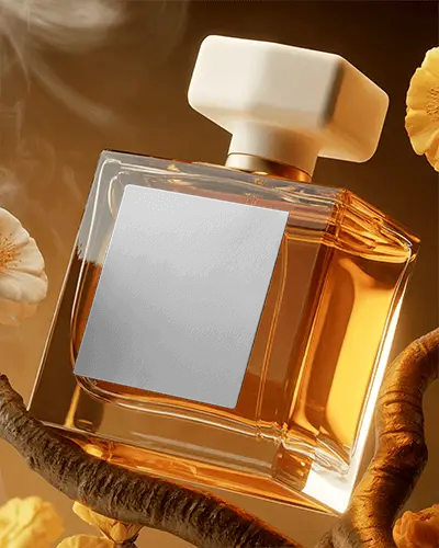 Luxury Perfume Bottle Mockup With Floral And Wooden Elements For Elegant Brand Presentation