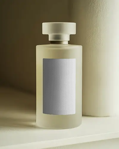 Soft Aesthetic Perfume Bottle Mockup Modern Transparent Matte Glass Container In Neutral Light Setting