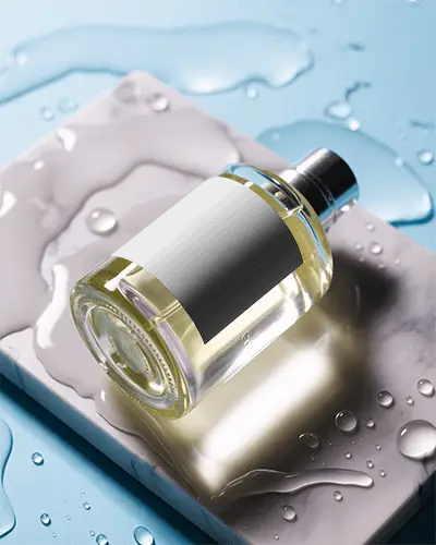 Fresh Fragrance Bottle Perfume Mockup Modern Aesthetic With Water Droplets And Glow