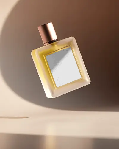 Premium Floating Perfume Mockup In Soft Sunbeam Shadowed Environment Perfect For Luxury Branding Visuals