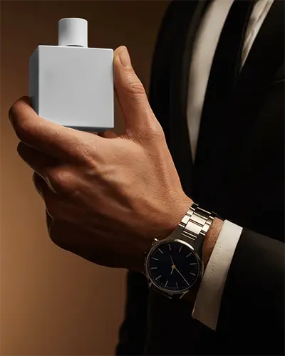 Luxury Mens Perfume Bottle Mockup In Elegant Hand Fashionable Accessory Style Sophistication