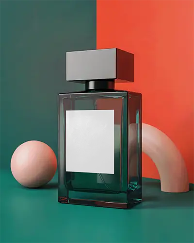 Premium Rectangular Glass Perfume Bottle Mockup With Modern Geometric Decor For Luxury Fragrance