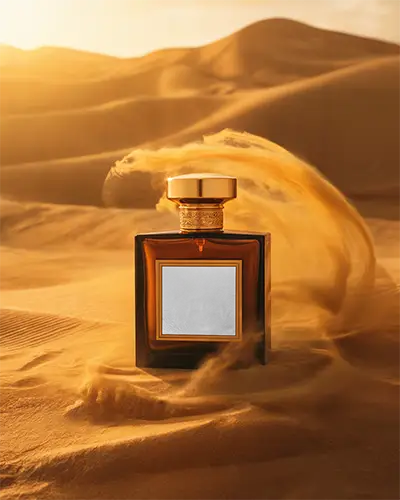 Luxury Desert Inspired Perfume Bottle Mockup For Fragrance Brand Promotion Design
