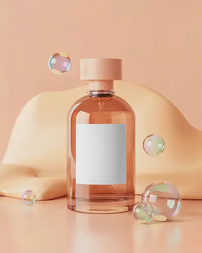 Luxury Perfume Bottle Mockup With Transparent Bubbles For Elegant Fragrance Presentation