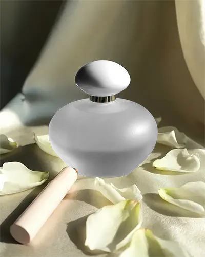 Luxury Perfume Bottle Mockup With Flower Petals On Soft Fabric Beauty And Fragrance Concept