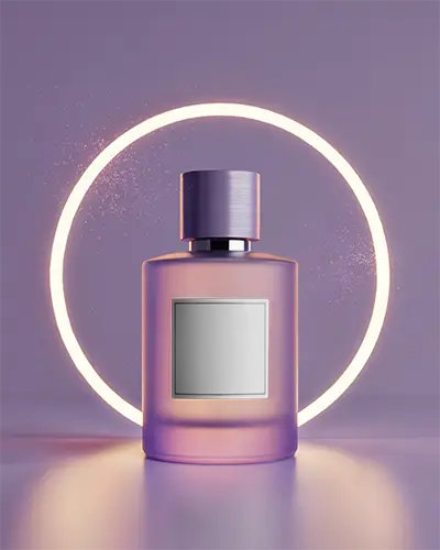 Elegant Perfume Bottle Mockup With Glowing Light Ring For Beauty Brand Advertising