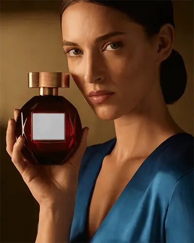 Luxury Perfume Bottle Mockup Influencer Glamour Product Photography Promotional Image