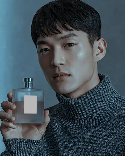 Luxurious Mens Perfume Bottle Display Elegant Mockup For Fragrance Advertisement