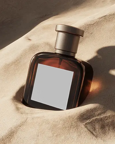 Elegant Luxury Perfume Bottle Mockup Sandy Texture Background Perfect For Branding