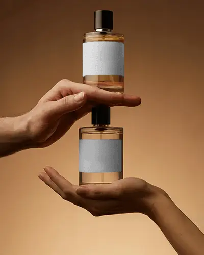Hand Held Luxury Perfume Bottle Mockup For Brand Promotions And Packaging Design