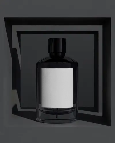 Premium Fragrance Bottle Mockup In Modern Geometric Background With Empty Label Space