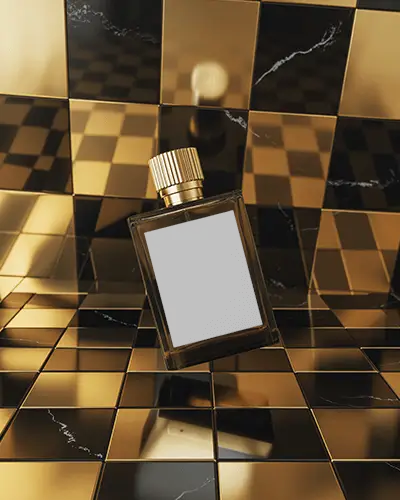 luxury-perfume-mockup-square-glass-on-golden-checkered-tile-background-stylish-shot