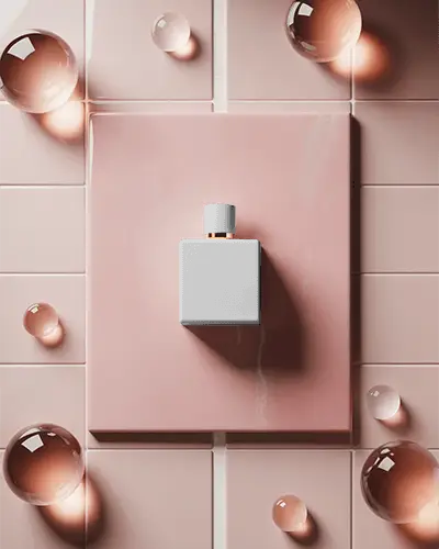 Stylish Square Perfume Bottle Mockup Clean Pink Background With