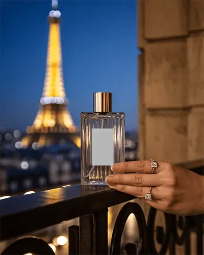 luxury-perfume-bottle-mockup-on-balcony-with-eiffel-tower-view-nighttime-parisian-romantic-scene