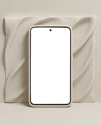 Sculptural Clay Samsung Phone Mockup Front Facing Device Against Handcrafted Textured Backdrop