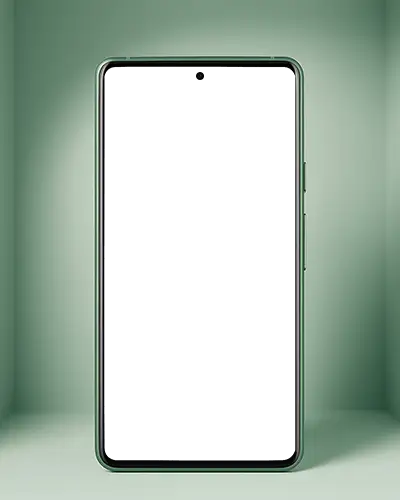 Modern Green Pixel Phone Mockup Upright Smartphone In Minimal Studio Light Box Display