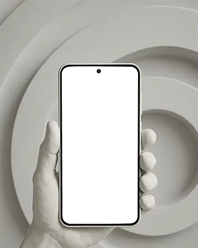 Clay Pixel Phone Mockup Minimal Handheld Device Against Abstract Monochrome Background