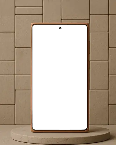 Samsung S25 Clay Phone Mockup Minimal Device On Round Platform With Textured Tile Wall