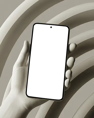 Google Pixel Clay Phone Mockup Hand Holding Device In Minimal Arched Sculptural Backdrop