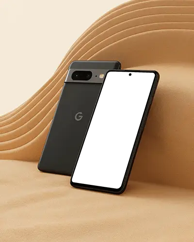 Premium Google Pixel Mockup Smartphone On Wavy Beige Backdrop With Soft Modern Lighting